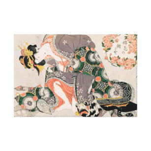 Toile La courtisane avec le geisha de Kitagawa Utamaro