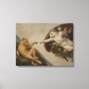 Toile La Création d'Adam Chats Parodie d'Art de la Renai