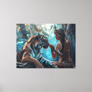 Toile La déesse du tigre - Une femme dans la nature avec