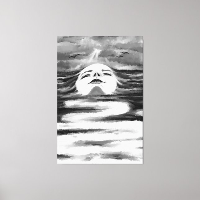 Toile La Face Océanique - Noir & Blanc - Dessin Abstrait (Recto)