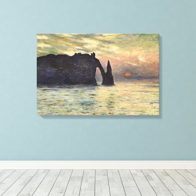 Toile La falaise d'Etretat, coucher de soleil de Claude  (Insitu (Plancher de Bois))