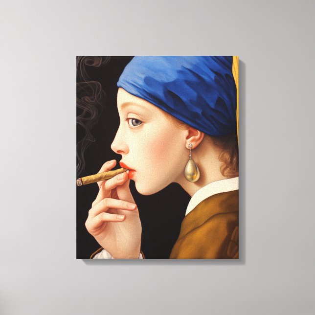 Toile La fille de Vermeer avec une perle en train de fum (Recto)