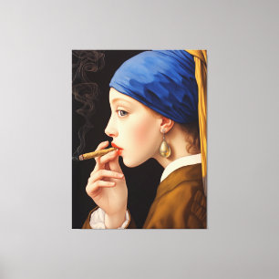 Toile La fille de Vermeer avec une perle en train de fum