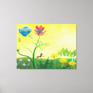Toile La fourmi et le papillon sur la prairie fleur sauv