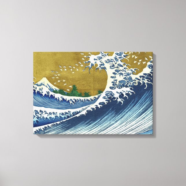 Toile La Grande Vague (Art Japonais Bleu et Or, Hokusai) (Recto)