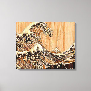 Toile La Grande Vague Hokusai Style Bamboo Bois