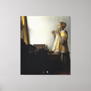 Toile La jeune femme de Vermeer avec un collier de perle