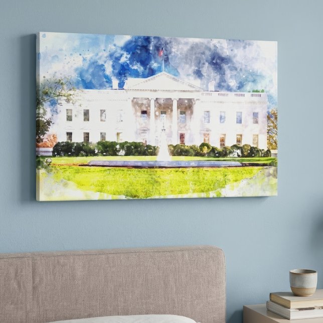 Toile La Maison Blanche à Washington DC Aquarelle (The White House in Washington DC Watercolor. Canvas Print)
