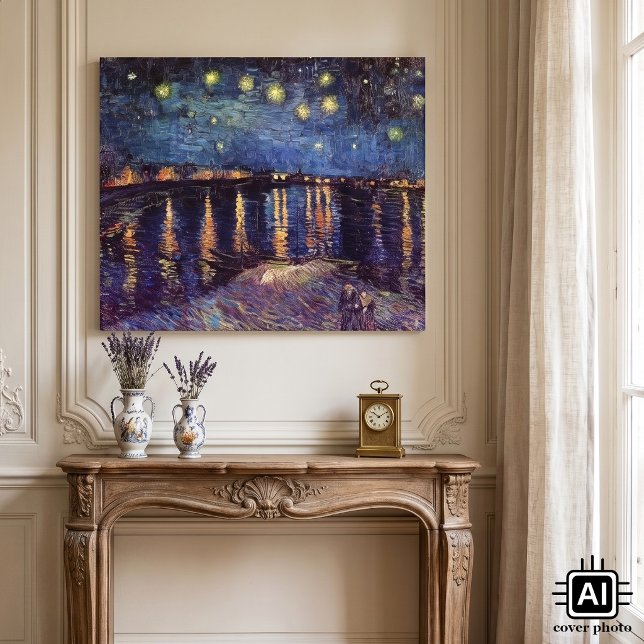 Toile La Nuit étoilée sur le Rhône par Vincent van Gogh (Starry Night Over The Rhone by Vincent van Gogh is a vintage fine art post impressionism painting.)