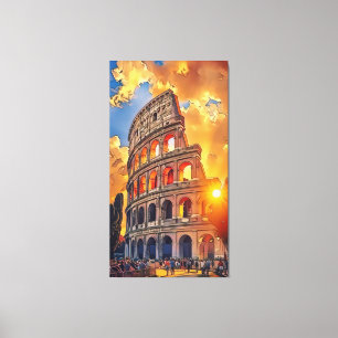 Toile La peinture du Colosseum au coucher du soleil Rome