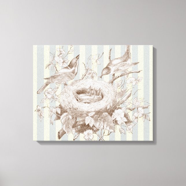 Toile La Petite Famille sur arrière - plan bleu et crème (Recto)