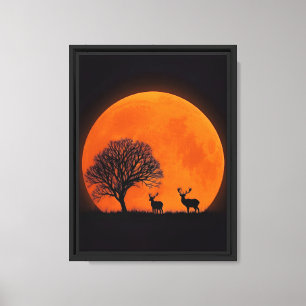 Toile La silhouette des cerfs et l'art mural de la lune