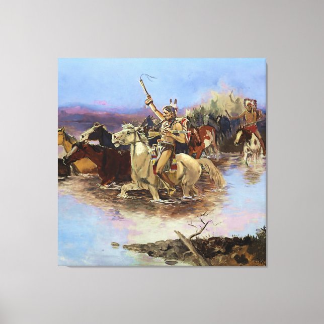 Toile « La traversée de la rivière » par Charles M Russe (Recto)