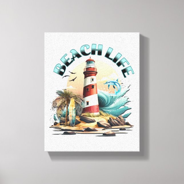 Toile La vie de la plage | Art de phare tropical (Recto)