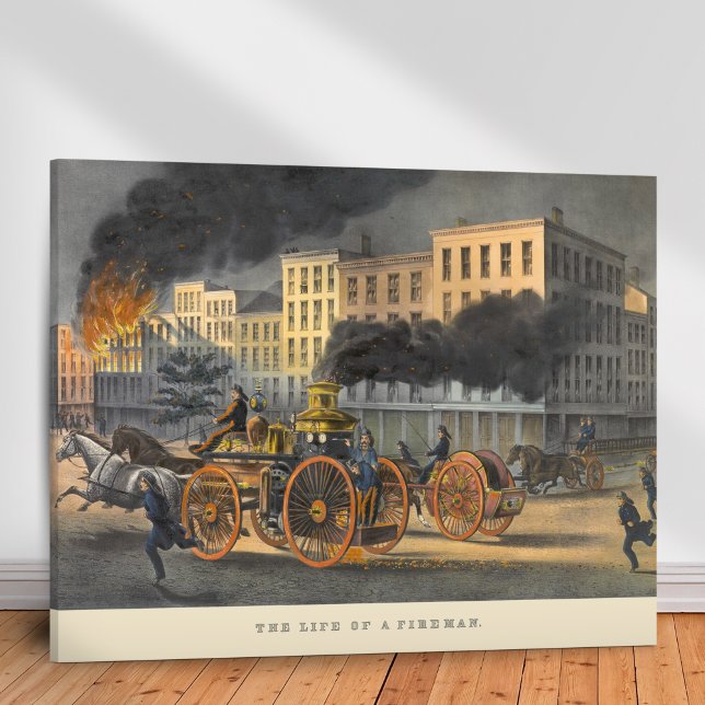 Toile La vie d'un pompier Vintage 1860s Lithograph (Créateur téléchargé)