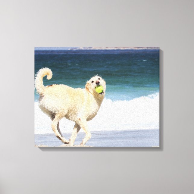 Toile Labradoodle - Joyeuse journée sur la plage (Recto)
