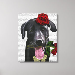 Toile Labrador noir avec des roses