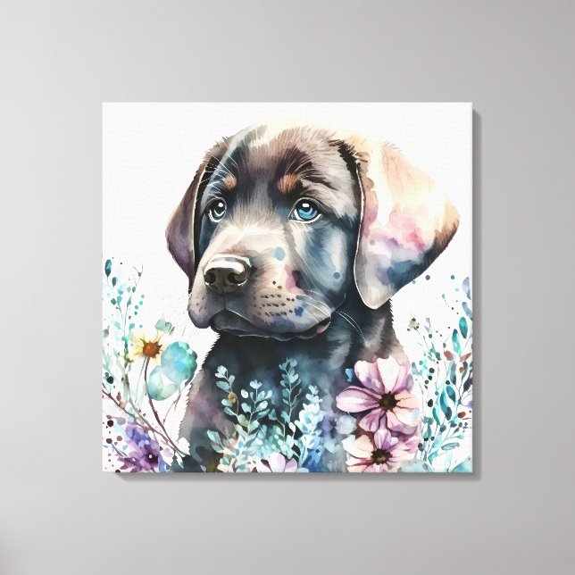 Toile Labrador Retriever marron et fleurs à l'aquarelle (Recto)