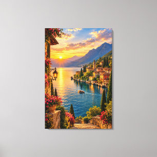 Toile Lac de Côme Italie Coucher de soleil – Lac italien