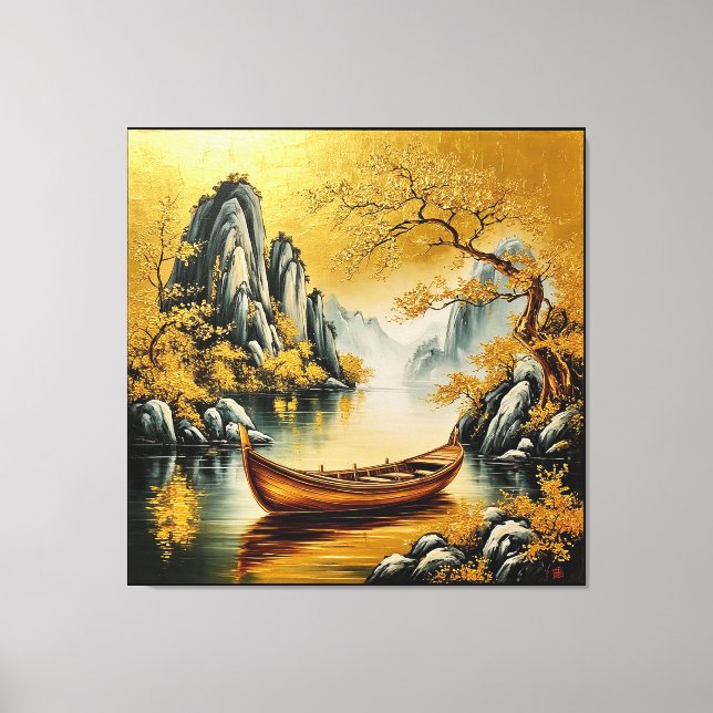 Toile Lac doré tranquille avec une nature pittoresque (Recto)