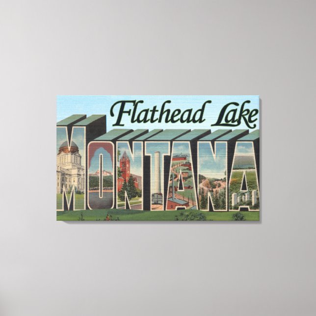 Toile Lac Flathead, Montana - Grandes Lettres (Recto)