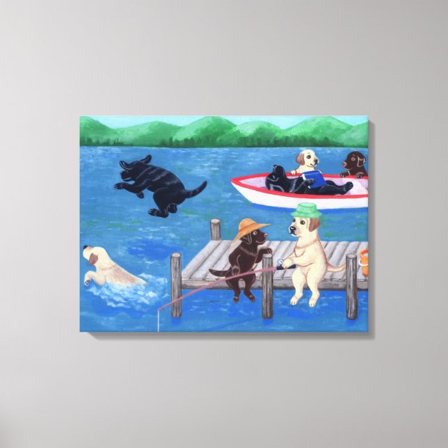 Toile Lac Fun Labradors Peinture (Recto)