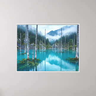 Toile Lac Kaindy, forêt engloutie - Turquoise éthéré