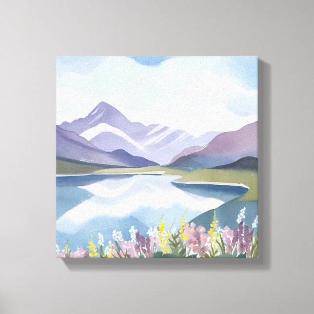 Toile Lac Mountain | Paysage Floral Aquarelle (Recto)