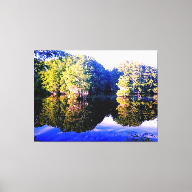 Toile Lac serein avec reflets d'arbres (Recto)