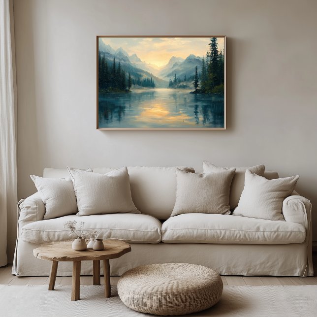Toile Lac Serene Mountain à Sunrise (Serene Mountain Lake Artwork)
