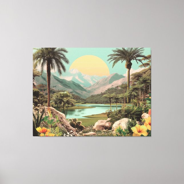 Toile Lac Tropical Surreal Avec Palmiers (Recto)