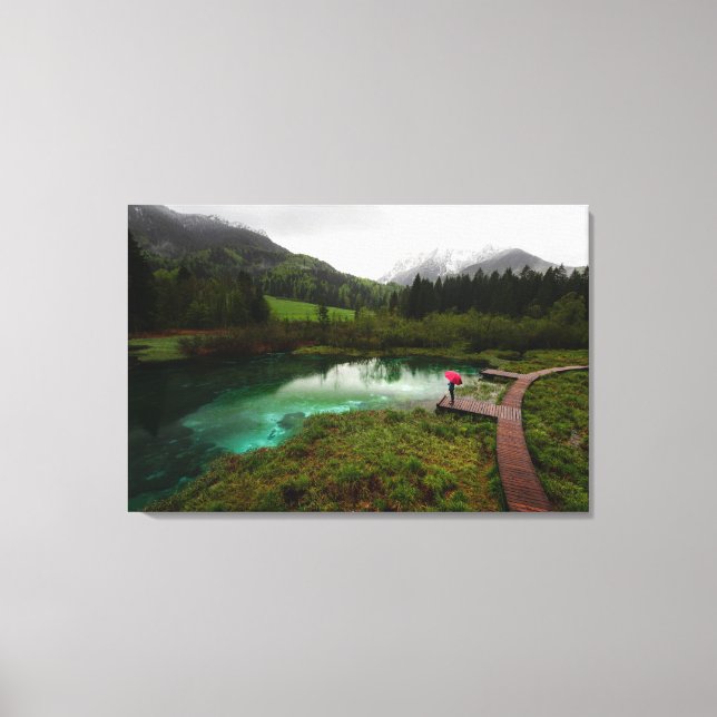 Toile Lac vert parapluie rouge (Recto)