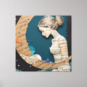 Toile Lady et le collage de la lune