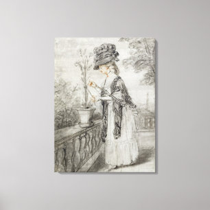 Toile Lady on a Terrace Tending a Carnation Plante (noir