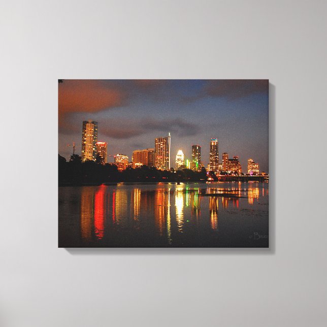Toile Ladybird Lake Austin Texas Night Skyline (Recto)