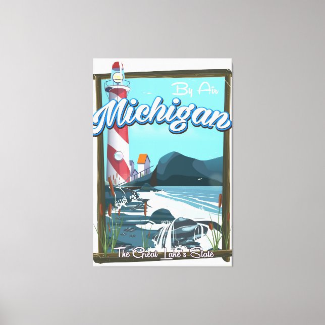 Toile L'affiche de voyage du phare du Michigan!. (Recto)