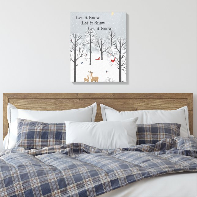 Toile Laisser neiger - Flurys d'hiver, Cerfs et Oiseaux  (Insitu(Chambre))