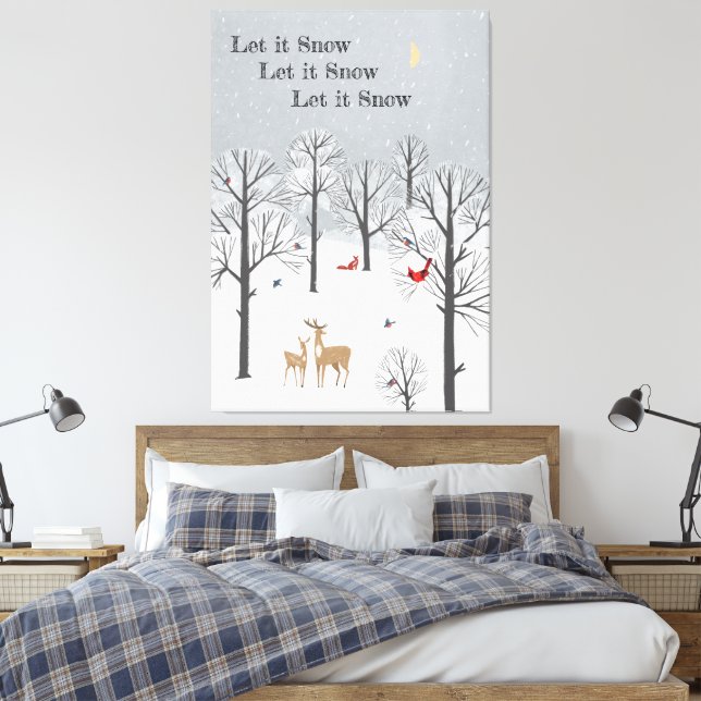 Toile Laisser neiger - Flurys d'hiver, Cerfs et Oiseaux  (Insitu(Chambre))