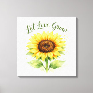 Toile Laissez l'amour grandir – Tournesol aquarelle