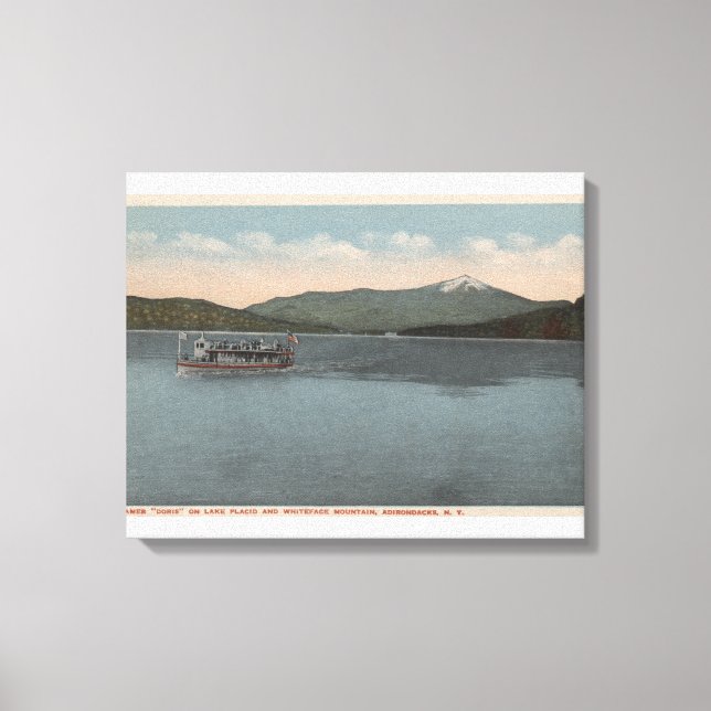 Toile Lake Placid, New York - Vue sur Steamer Doris (Recto)
