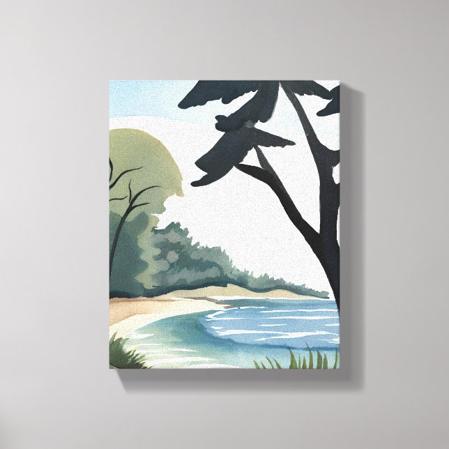 Toile Lakeside Shore | Peinture paysage aquarelle (Recto)