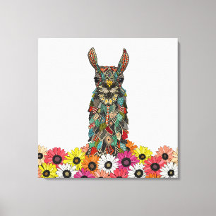 Toile lama marguerite amour blanc