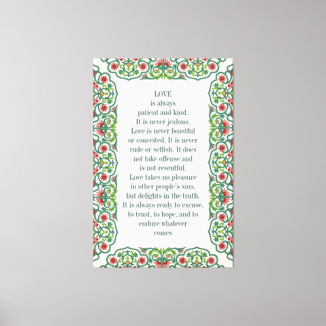 Toile L'amour est toujours patient et gentil. Ce n'est j (Recto)