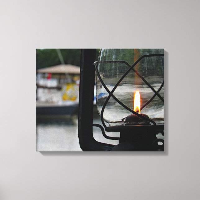 Toile Lampe éclairée au bord du lac (Recto)