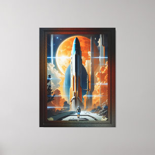 Toile Lancement Lunaire - Voyage vers Moon Retro Poster