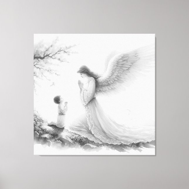 Toile L'ange gardien prie avec l'enfant (Recto)