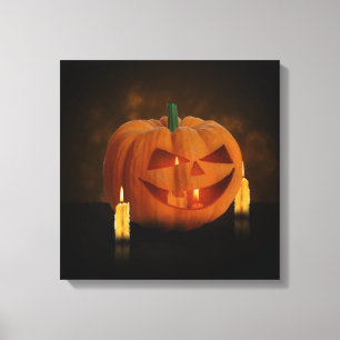 Toile Lanterne Citrouille d'Halloween avec bougies