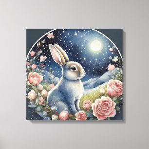 Toile Lapin Charmant dans une Prairie Printanière sous u
