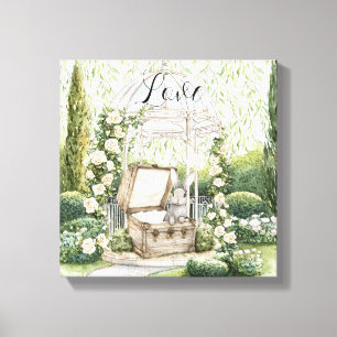 Toile Lapin dans la poitrine feuilles vertes florales