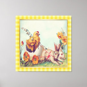 Toile Lapin de Pâques Jaune Moutarde Vintage & Art de Po